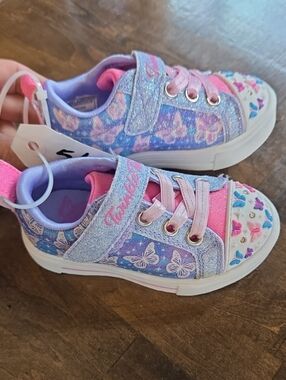 Skechers Size 5 Baby Girls Butterfly Glitter Low-Top Sneakers - Pink & Purple